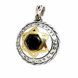 Silver & Gold Pendant Necklace with “Ki Malachav” Blessing, Star of David and Onyx Stone