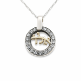 Silver Hoop Necklace with Zircon Stones and Gold Protective Letters