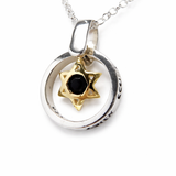 Silver Hoop Necklace with Ana B’Koach Prayer and Onyx Star of David