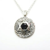 Silver Necklace with Hebrew Alphabet, Star of David, and Onyx Stone