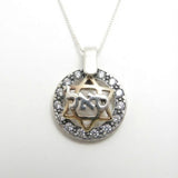 Silver Necklace with Zircon Stones, Gold Star of David, and “Sal” Prosperity Inscription