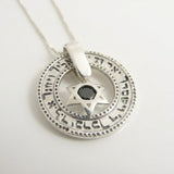 Sterling Silver Hoop Necklace with “Yevarechecha Hashem Veyishmerecha” and Onyx Star of David