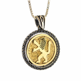 Lion Pendant Necklace in Silver and Gold with Black Onyx Stones