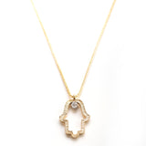 Hamsa Pendant with Diamond and chain- gold 14K