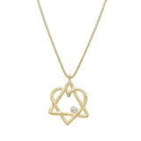 Star of David Heart Pendant with Diamond and Chain- 14K Gold