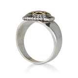 "Ana Bekoach" - Silver and gold ring set with 3mm garnet + 5 metals