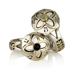 "The Flower in My Garden" ring with stone (of your choice) 5 metals, silver and gold