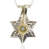 Star of David pendant "Jonathan" inlaid with chrysoberyl (optional), silver and gold