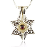 Star of David "Yonathan" set with rubies, silver and gold