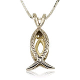 "Nineveh" fish pendant, silver and gold