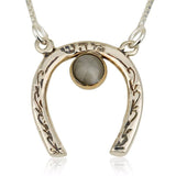 "Horseshoe" pendant inlaid with chrysoberyl (optional), silver and gold - for protection, protection and health