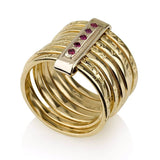 "Seven Blessings" 14K gold ring, set with rubies (optional)