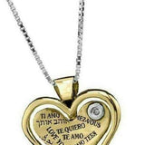"Love Heart" Pendant Gold Encrusted with Diamonds (Optional) "I Love You" 8 Languages, 14K