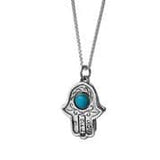 Hamsa "Song" pendant in silver and gold with turquoise stone (optional)