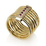 "Seven Blessings" 14K gold ring, set with rubies (optional)