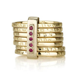 "Seven Blessings" 14K gold ring, set with rubies (optional)