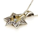 Star of David pendant "Jonathan" inlaid with chrysoberyl (optional), silver and gold