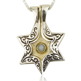 Star of David pendant "Jonathan" inlaid with chrysoberyl (optional), silver and gold