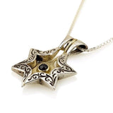 Star of David "Yonathan" set with rubies, silver and gold