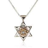 Star of David pendant "Yismak Hatani" inlaid with chrysoberyl (optional), silver and gold