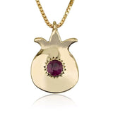 "Hilli" gold pomegranate pendant with stone (optional), including chain