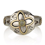 "The Flower in My Garden" ring with stone (of your choice) 5 metals, silver and gold