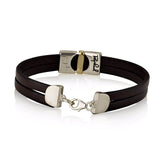 "Shema Israel" bracelet, gold and silver, inlaid with rubies and combined with leather