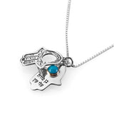 "Hamsa Ben Porat" pendant, silver and gold inlaid with turquoise stone (optional)