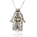 "Hamsa pendant 12 tribes", silver and gold inlaid with turquoise stone (optional)