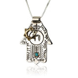 "Hamsa pendant 12 tribes", silver and gold inlaid with turquoise stone (optional)