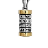 Cylinder pendant “Names of the Angels” — silver combined with gold.