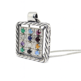 Square Sterling Silver Pendant Set with the Twelve Hoshen Stones
