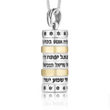 Silver cylinder pendant with the Four Blessings, combined with gold.