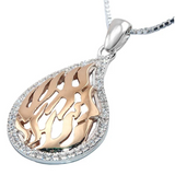 “My Fire” silver pendant combined with gold, surrounded by zircon stones.