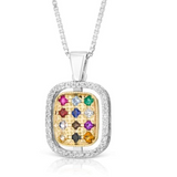 Silver and gold Hoshen pendant set with twelve gemstones and adorned with sparkling zircon accents.