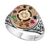 Unique-design Choshen stones ring in silver and gold with side engravings