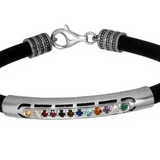 Silver bracelet combined with leather, set with 12 natural Hoshen stones.