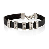"Shema Israel" silver bracelet combined with leather