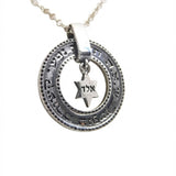 Sterling Silver Hoop Necklace for Love & Protection with “SHAH” and “ALD” (72 Names) Star of David