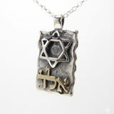 Sterling Silver Tag Necklace with Raised Star of David and Gold “ALD” (72 Names)