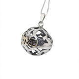 Sterling Silver Hollow Sphere Necklace with “SAL” (72 Names) for Prosperity